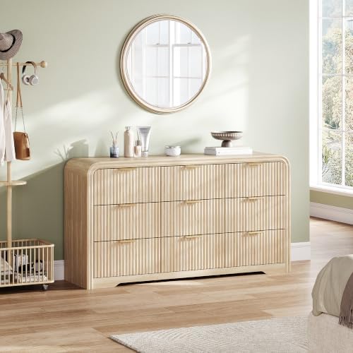 LINSY HOME 9-Drawer Fluted Dresser for Bedroom, Light Oak, Mid Century - Image 3