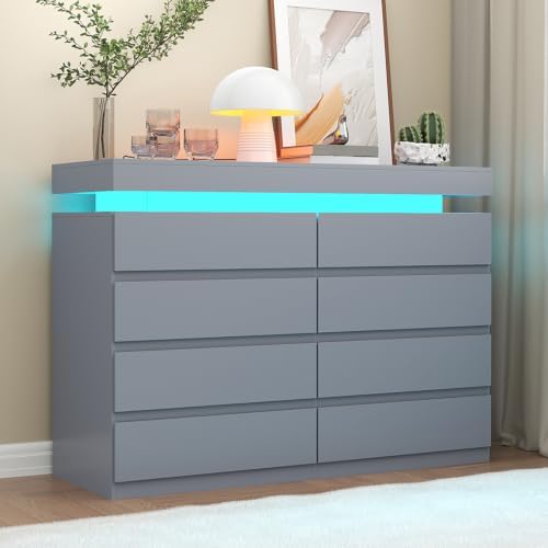 Gyfimoie 8 Drawer Dresser with Power Outlet, Modern Dresser with LED Light by Gyfimoie