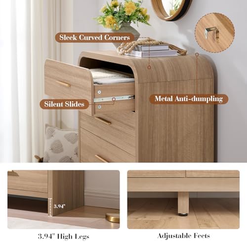 Curved Drawer Dresser for Bedroom with 5 Drawers, 31'' Wide Chest of Drawer - Image 5