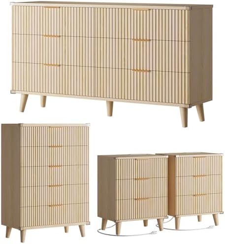 Modern Dressers and Nightstands Set 4-Piece, 2 Nightstands + 5 + 6-Drawers by Lulive