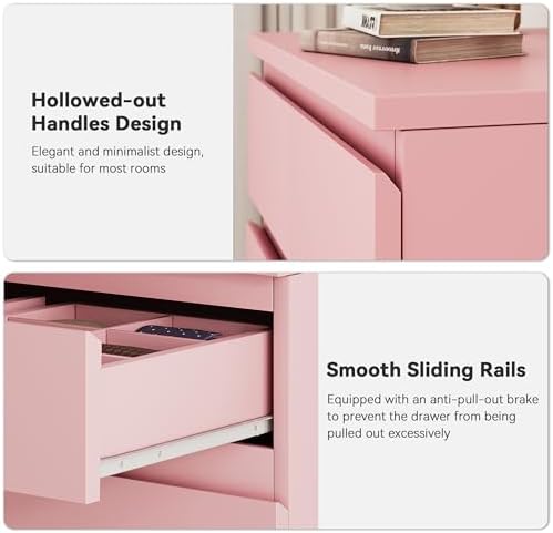 Pink Tall 7 Drawer Dresser for Bedroom, Modern Wood Closet Dressers & Chests of Drawers with Jewelry Storage, 23.6" L*15.8" W*47.5" H in Large Vertical Dresser for Bedroom, Living Room, Nursery - Image 5