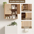 Bathroom Wall Storage Cabinet, Medicine Cabinet with Adjustable Wood Shelf & Doors, Over the Toilet Storage Cabinet Above Toilet Storage for Laundry Room & Living Room Kitchen Storage Islands (Oak) - Image 3