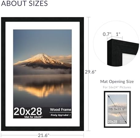 20x28 Poster Frame, Black Wood Frame with 16x24 Mat, 3 Pack - Image 2