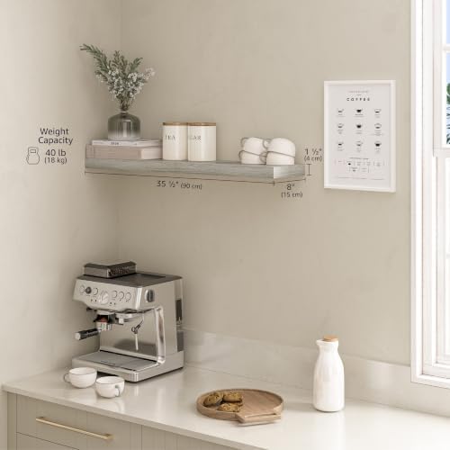 Ballucci Floating Shelf, 36" Wood Wall Shelf with Invisible Brackets for Bathroom, Living Room, Bedroom, Kitchen, Nursery, 8" Deep, Rustic Gray - Image 3