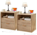 LEYAOYAO Fluted Nightstand Set of 2 with Charging Station,23" Modern Nightstand with Wood Grain Top, 2 Drawer End Table w/Storage, BedsideTable for Bedroom, Living Room, Natural by LEYAOYAO-Findtheshiningpointofyourideallife%EF%BC%81