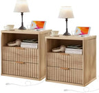 LEYAOYAO Fluted Nightstand Set of 2 with Charging Station,23" Modern Nightstand with Wood Grain Top, 2 Drawer End Table w/Storage, BedsideTable for Bedroom, Living Room, Natural by LEYAOYAO-Findtheshiningpointofyourideallife%EF%BC%81