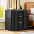 TEENFON Fluted Nightstands Set of 2, Night Stand with Charging Station and LED Light, Nightstand with 3 Storage Drawers, Bedside Table for Small Space, Bedroom, Black - Image 2