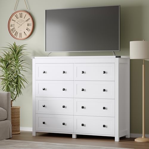 BORNOON Tall 8-Drawer Dresser, Modern Wooden Storage Chest of Drawers, Dresser TV Stand, Wood Drawer Organizer with Metal Handles for Bedroom, Living Room, Hallway - Image 5
