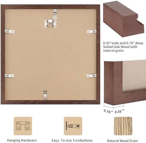 puthiac 12x12 Solid Oak Wood Picture Frames, Walnut, 3 Pack - Image 3