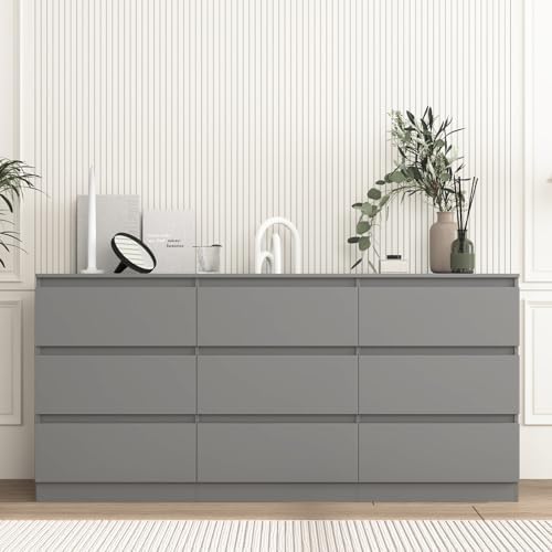 Vibe & Dine 9 Drawer Dresser, 59.1" Long Dresser for Bedroom Free Handle, Modern Wooden Chest of Drawers with Wide Storage for Living Room, Grey - Image 2