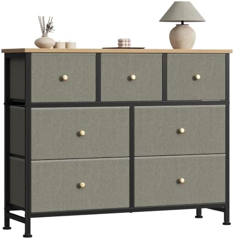 Sweetcrispy 7 Drawer Dresser for Bedroom Storage with Fabric Bin, Ink Green by Sweetcrispy