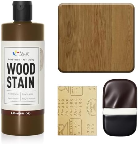 DWIL Water Based Wood Stain - Multiple Finishes, Fast Drying, Indoor and Outdoor Furniture, Wood Paneling, Cabinets and More, Low Odor ＆ Non-Toxic (8.5oz Natural Oak)-with Tools by DWILPAINT