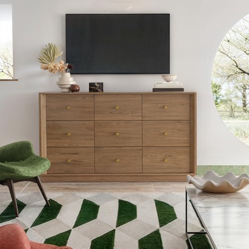 FORTUNETEC 55" Wide 9 Drawer Dresser for Bedroom, Walnut - Image 6
