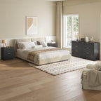 6 Drawer Dresser & 2-Drawer Nightstand Set 3-Piece, Black丨55 Wide Bedroom Set Night Stand Set of 2 with Metal Handle, Fluted Wood Chest of Drawers Storage Dressers Set for Bedroom - Image 4