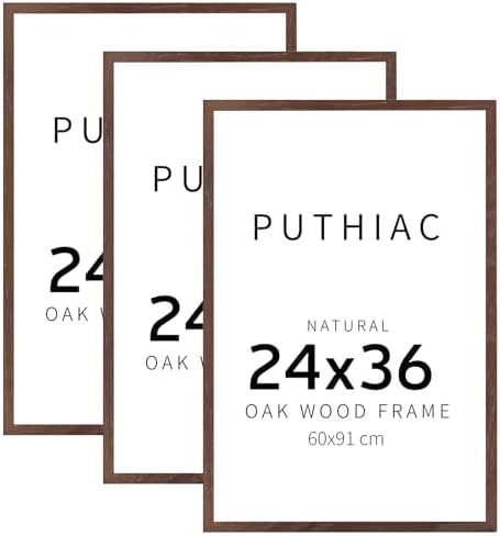 puthiac 24x36 Solid Oak Wood Picture Frames, Walnut, 3 Pack by PUTHIAC