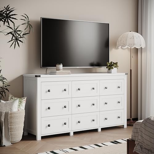 Xixini 59.1" Wide 9-Drawer Farmhouse Dresser for Bedroom, White - Image 6