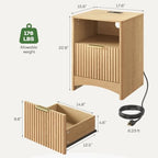Marsail Wooden Nightstands Set of 2 with Drawers, Modern Night Stand with Charging Station and Storage, Fluted Bedside Table Boho End Table for Bedroom, Natural Oak - Image 2