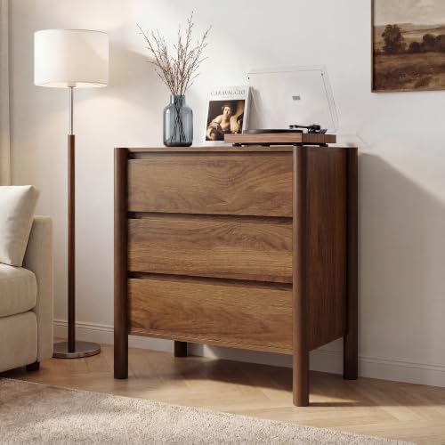 HOUROM Walnut 3 Drawer Dresser for Bedroom, Mid Century Modern Chest - Image 6