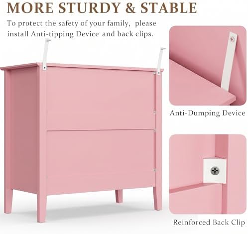 RoyalCraft 32" Large Nightstand, Fluted Painted Wood Dresser with 3 Spacious Drawers, Modern Bedside Table for Bedroom, Living Room, Pink - Image 6