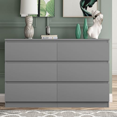 Vibe & Dine Grey Dressers for Bedroom, Double Dresser with 6 Drawers, Modern Chest of Drawers with Wide Storage for Closet, Bedroom, Living Room - Image 2
