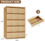 Fluted 5 Drawer Dresser for Bedroom, 43" Tall Dresser for Bedroom, Modern Fluted Chest of Drawers, Handle-Free/Floor-Mounted Wood Drawer Dresser for Living Room, Bedroom, Entryway, Hallway (Oak) - Image 2