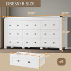 BORNOON 9-Drawer Dresser, Modern Wooden Storage Chest of Drawers, Dresser TV Stand, Wood Drawer Organizer with Metal Handles for Bedroom, Living Room, Hallway - Image 2