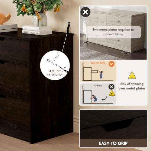 YESHOMY Dresser for Bedroom, 47.2" Modern Wood Chest with 6 Drawers - Image 3