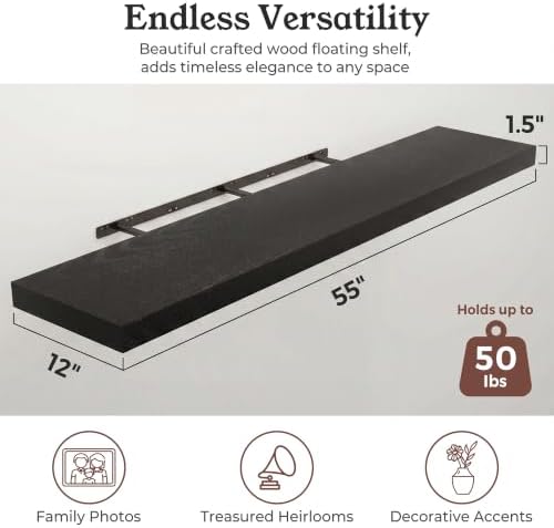 48" Black Floating Shelves 12inch Deep Wall Shelf, Set of 1 - Image 2