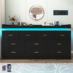 Hlivelood 10 Drawer Dresser with LED Light and Charging Station, Modern Chest of Drawers for Closet, Wide Drawer Organizer Cabinet, Living Room, Entryway, Hallway, Black - Image 4