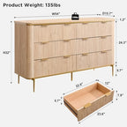 T4TREAM 6-Drawer Dresser Fluted Design, with Gold Accents (Natural Oak) - Image 2