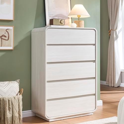 Standifurno White 5 Drawers Dresser, Curved Dresser with Storage Organizer, Modern Drawer of Handleless, Large Chest of Drawers for Living Room, Nursery, Entryway, 29.5’’W by StandifurnoFurniture