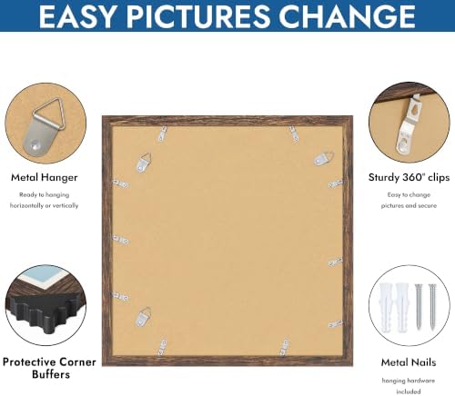 Hongkee 16x16 Frame Set of 4, 16 x 16 Rustic Brown Wood Style(Mat 12x12) - Image 5