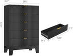 5 Drawer Dresser for Bedroom, 47" Tall Fluted Chest of Drawers, Black - Image 2
