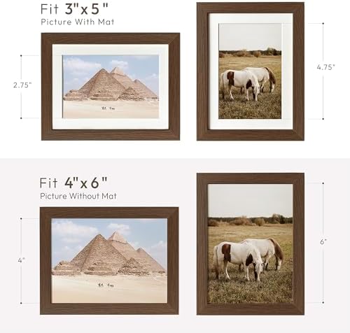 4x6 Picture Frame, Solid Oak Wood 4x6 Picture Frames with Mat to 3x5 - Image 3