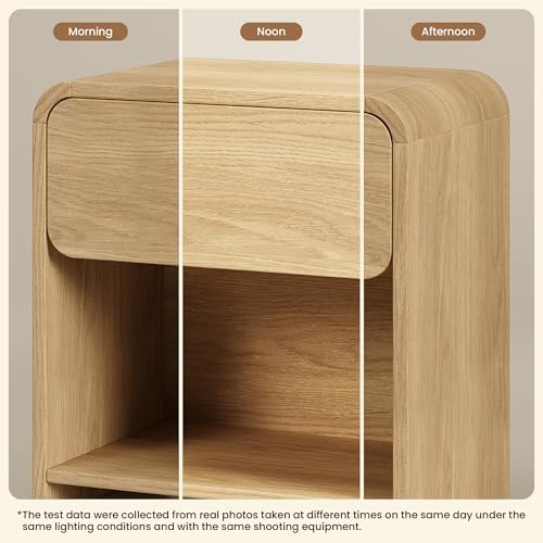 Modern Curved Nightstands Set of 2 with Open Shelf,Natural Oak - Image 7