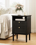 Nightstand, Boho Night Stand with 1 Drawers, Modern Side Accent Table with Open Shelf, Wooden Top Bedside End Table for Bedroom, Living Room, Black - Image 4