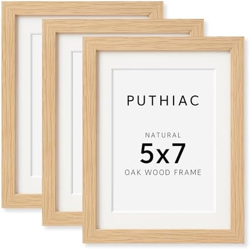 puthiac 5x7 Solid Oak Wood Picture Frames, Natural Oak, 3 Pack by PUTHIAC