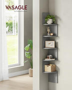 VASAGLE Corner Shelf Wall Mount, 5-Tier Floating Corner Bookshelf - Image 2