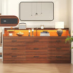 Bigbiglife 9 Drawer Dresser with Built in Power Outlet and LED Light, Modern Chest of Drawers for Bedroom, Triple Wide Drawer Organizer Cabinet for Living Room, Entryway, Hallway, Walnut Brown - Image 4