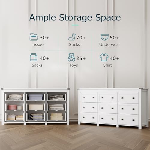 Xixini 59.1" Wide 9-Drawer Farmhouse Dresser for Bedroom, White - Image 4