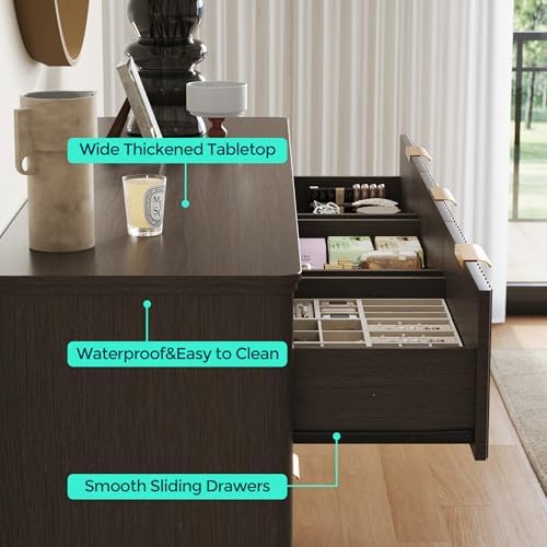 LINSY Fluted 9 Drawer Dresser for Bedroom, 58" Wide Mid-Century Modern Tall Chest of Drawers, Deep Storage Dresser with Curved Corner Design, Large Accent Wood Cabinet for Bedroom, Walnut - Image 5
