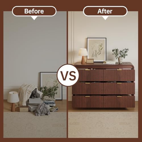 FURSUN Fluted 6 Drawers Dresser for Bedroom, 54" Wide Wooden Dresser with Metal Handle, Curved Profile Design, Modern Storage Organizer for Bedroom, Living Room, Hallway, Dark Walnut - Image 5