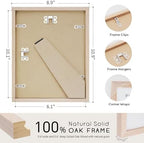 puthiac 8x10 Solid Oak Wood Picture Frame with 6x8 Mat, Natural Oak, 1 Pack - Image 3