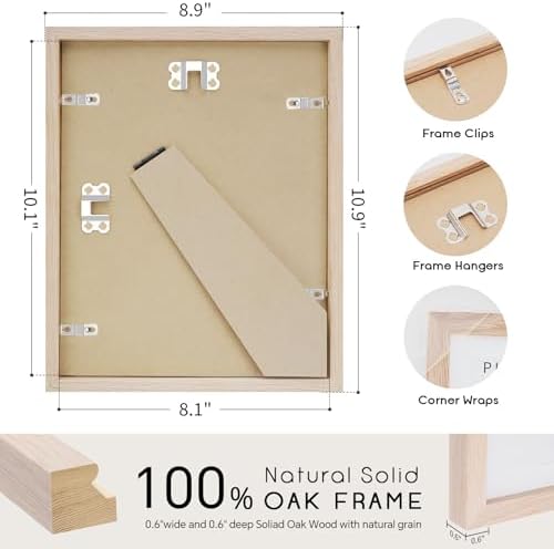 puthiac 8x10 Solid Oak Wood Picture Frame with 6x8 Mat, Natural Oak, 1 Pack - Image 3