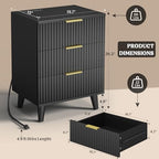 3 Drawers Nightstands Set of 2 w/Charging Station, Modern Fluted Dresser - Image 3