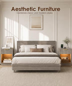 Akxomel Fluted Nightstand Set 2 Bedside Table with Charging Station Greige - Image 4
