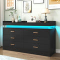 Hlivelood 6 Drawer Dresser with LED Light and Charging Station, Modern Chest of Drawers for Closet, Wide Drawer Organizer Cabinet for Bedroom, Living Room, Entryway, Hallway(Black) by Hlivelood