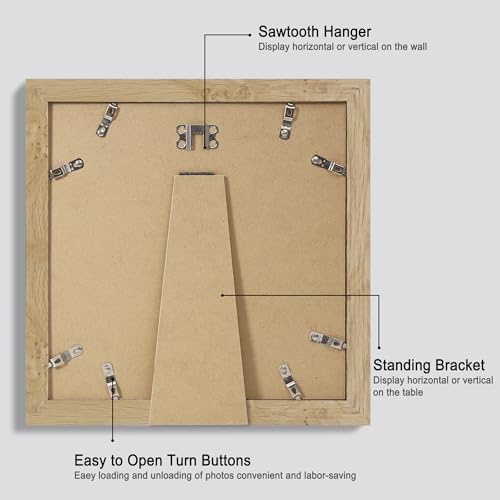 Hongkee 10x10 Picture Frame Set of 4, Made of Glass and Natural Oak Wooden Frame - Display Picture 8x8 with Mat or 10 x 10 Without Mat, 10 by 10 Photo for Wall or Tabletop - Image 3