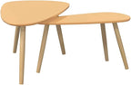 Coffee Table Set of 2 Brown Solid Pine Wood & MDF, Scandinavian Modern Design - Image 6
