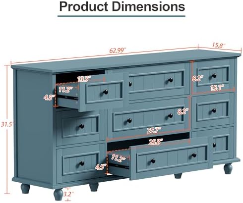 Scurrty Blue 9 Drawer Dresser, Large Chest of Drawers for Closet Storage - Image 2